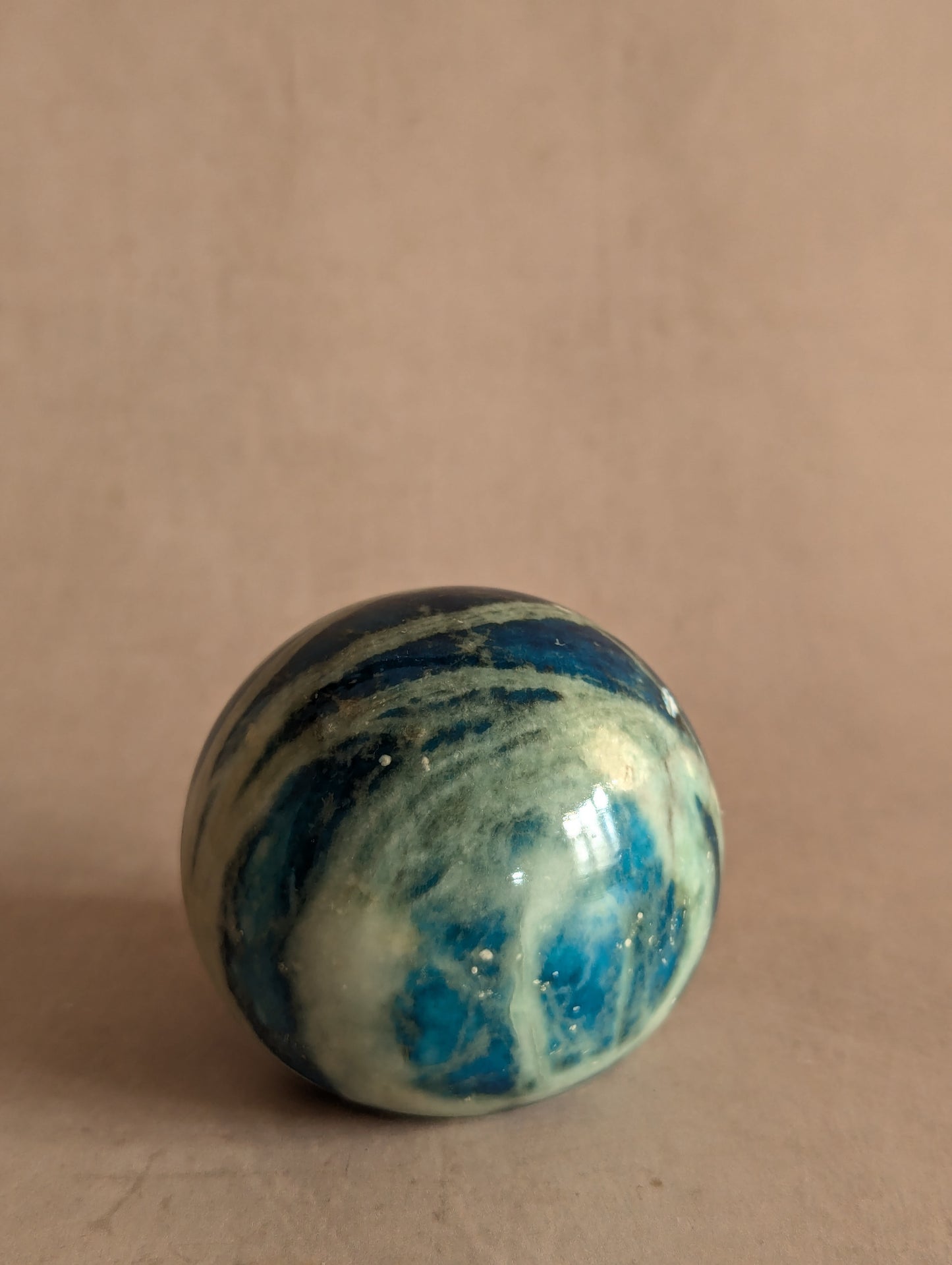Blue Hand Carved Italian Alabaster Stone Sphere Paperweight
