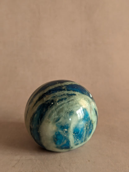 Blue Hand Carved Italian Alabaster Stone Sphere Paperweight