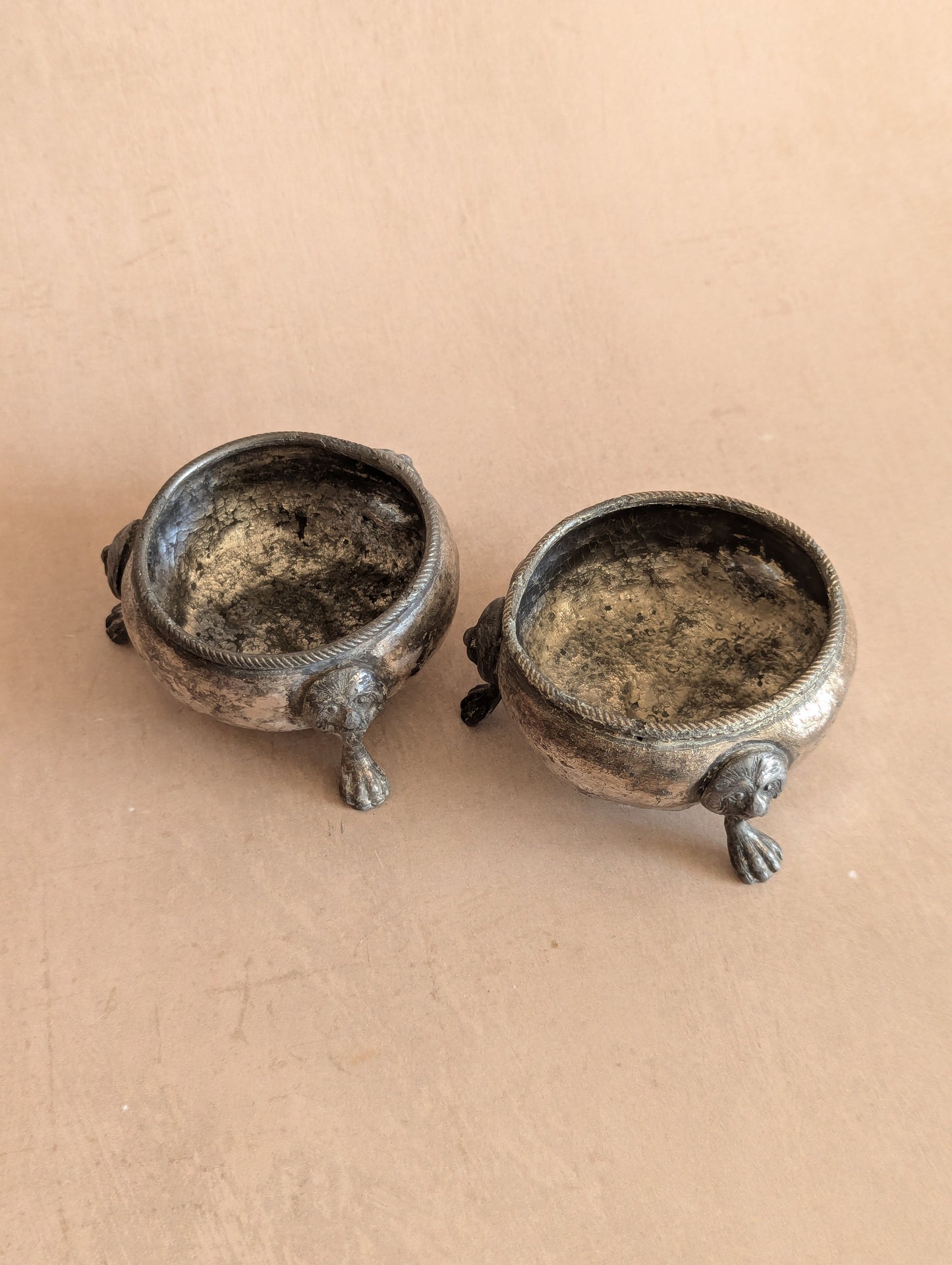18th Century Lion Paw Salt Cellars, Set of Two