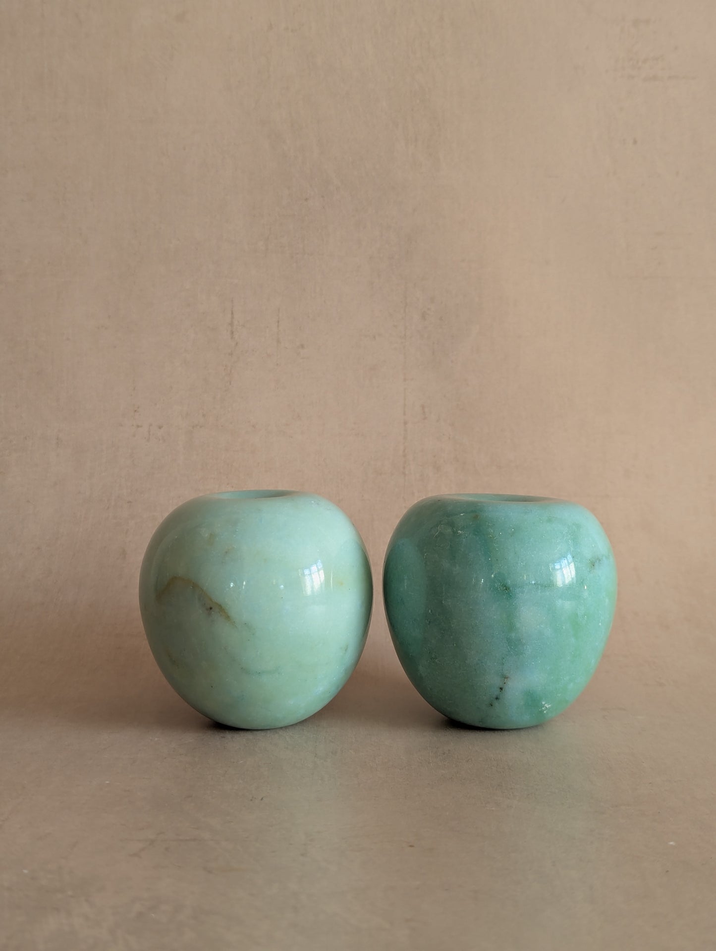 Italian Aqua Alabaster Apple Paperweights, Set of Two