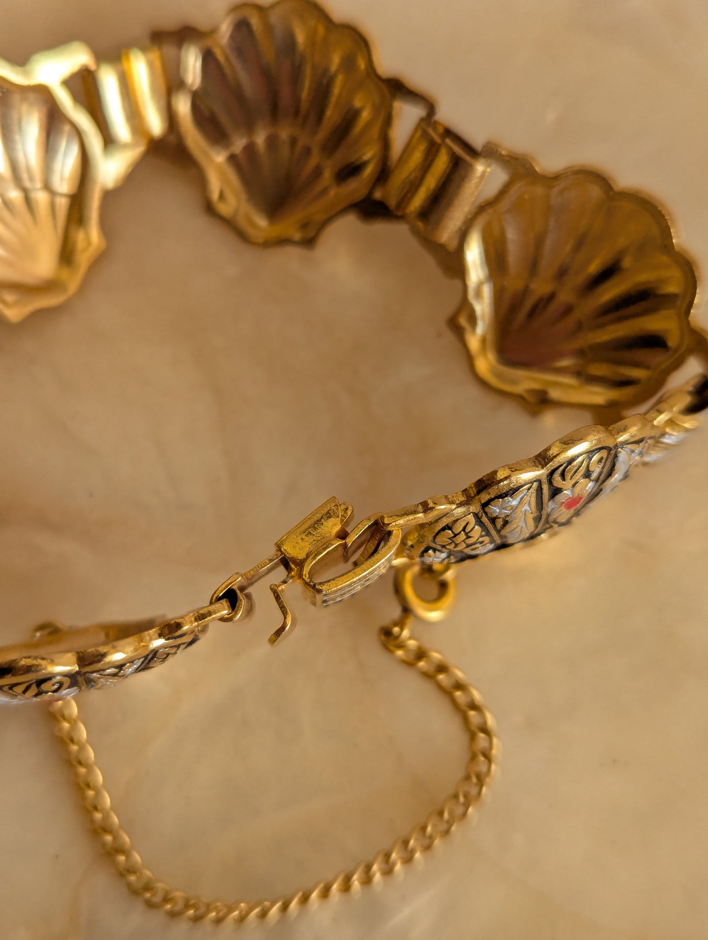 Spanish Damascene Mid-Century Seashell Link Bracelet