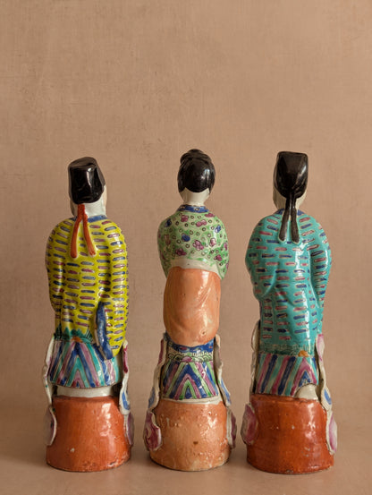 Chinese Porcelain Famille Rose Revival Figurines, Set of Three