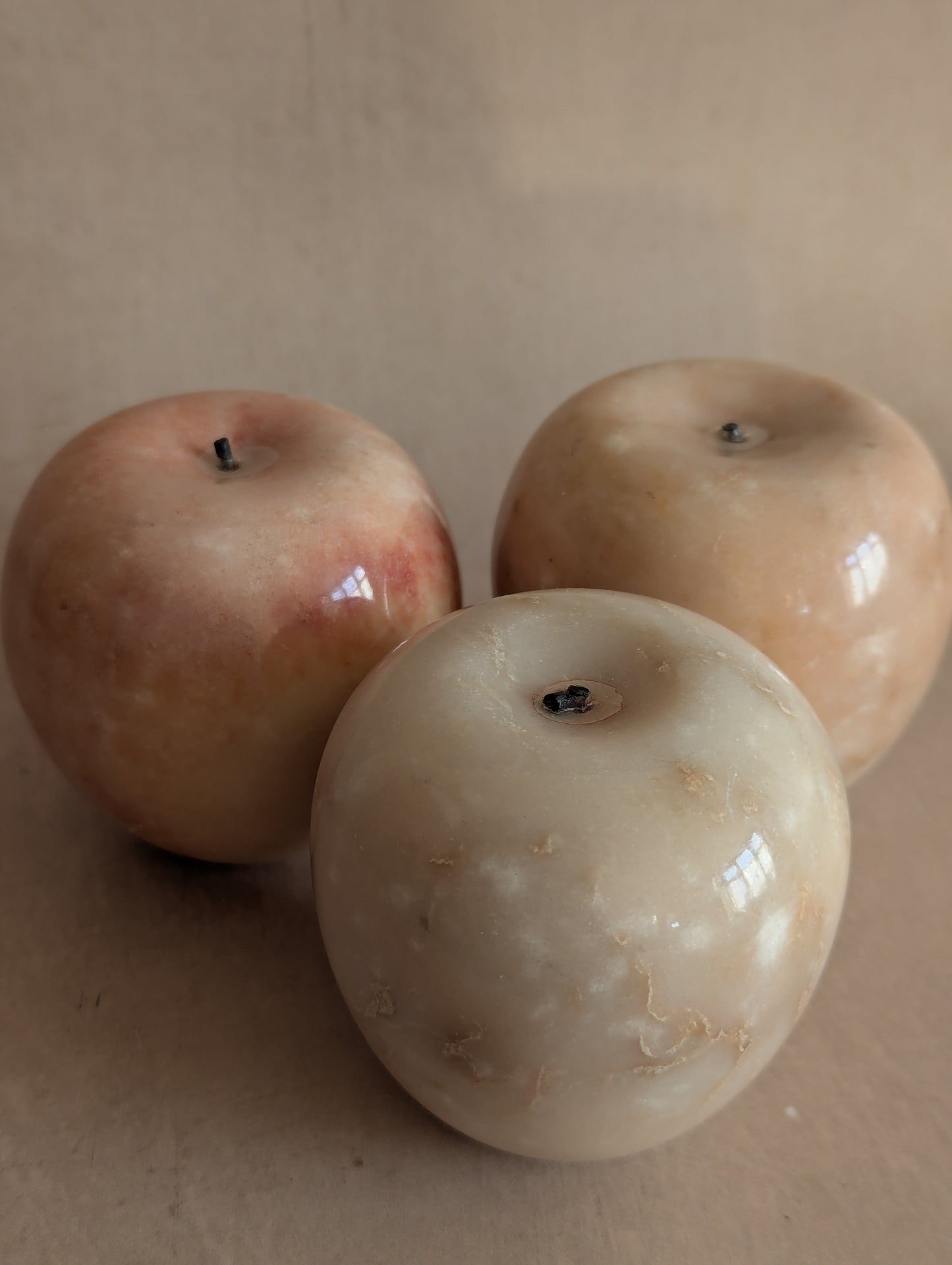 Polished Pink Italian Alabaster Apples, Set of Three