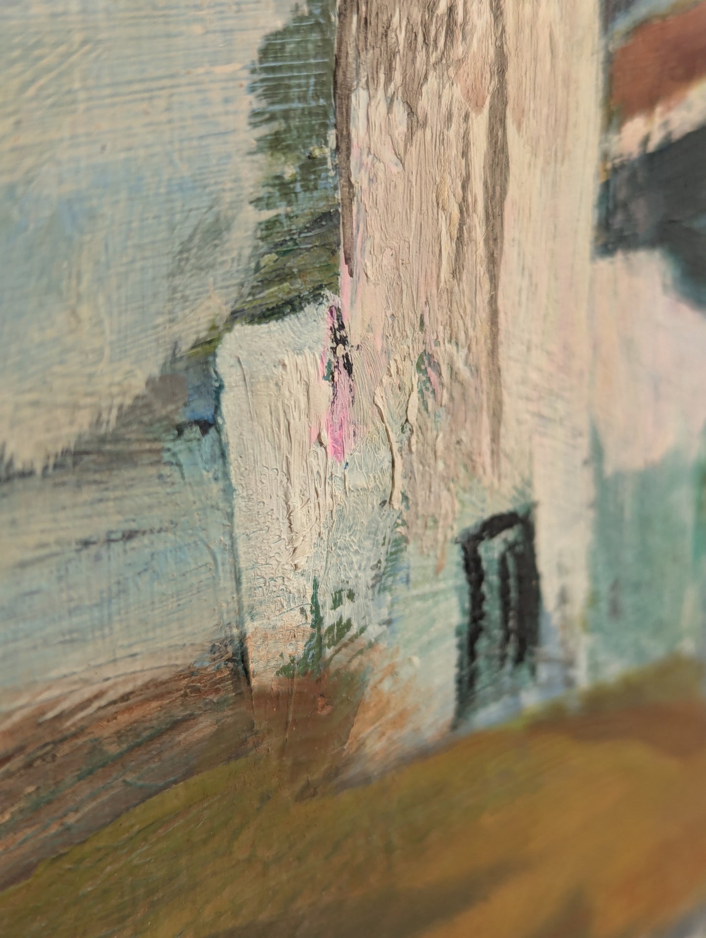 Mediterranean Coastal Scene Oil on Board Vintage Painting
