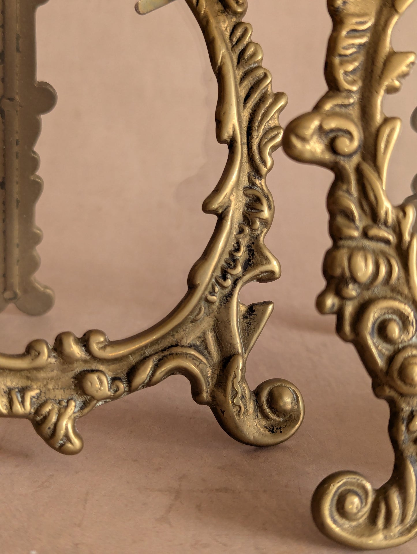 Ornate Scrolling Solid Brass Easel Frames, Set of Two