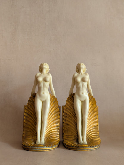 Art Deco Nude Figures on Shells Bookends