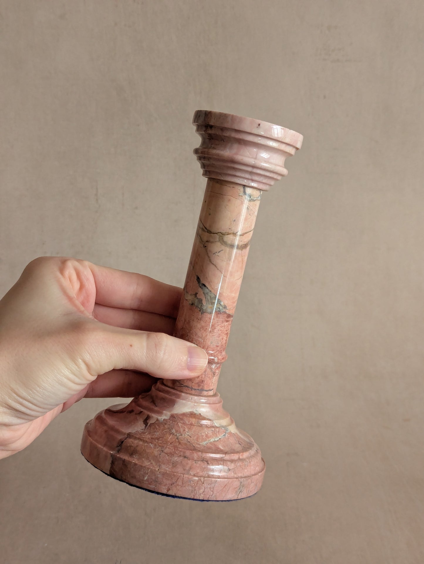 Pink Marble Pedestal Candlestick Holder
