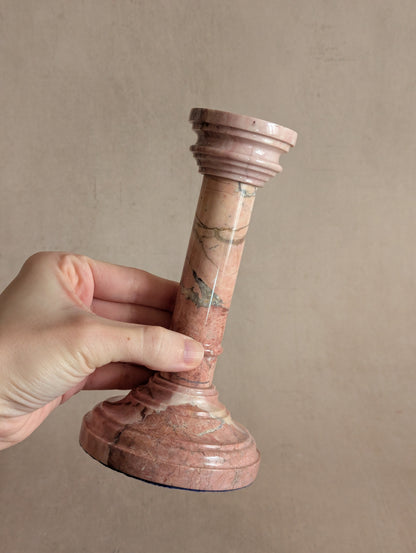 Pink Marble Pedestal Candlestick Holder