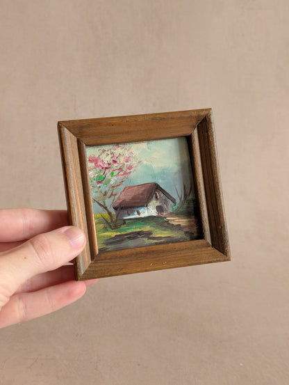 Vintage Miniature Framed German Barn Oil Painting, Wilhelm Retzer