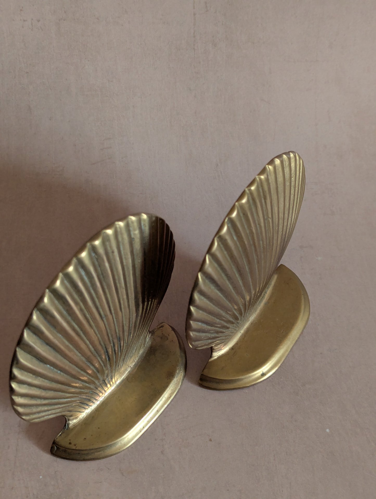 Solid Brass Mid-Century Seashell Bookends