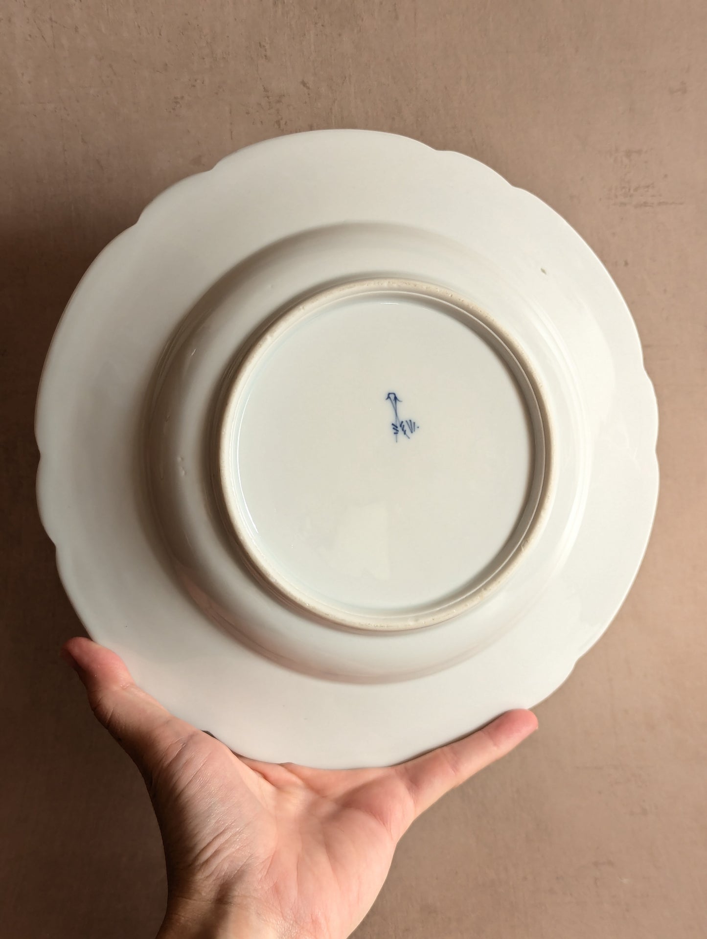 Hand-Painted European Blue & White Shallow Bowls, Set of Two