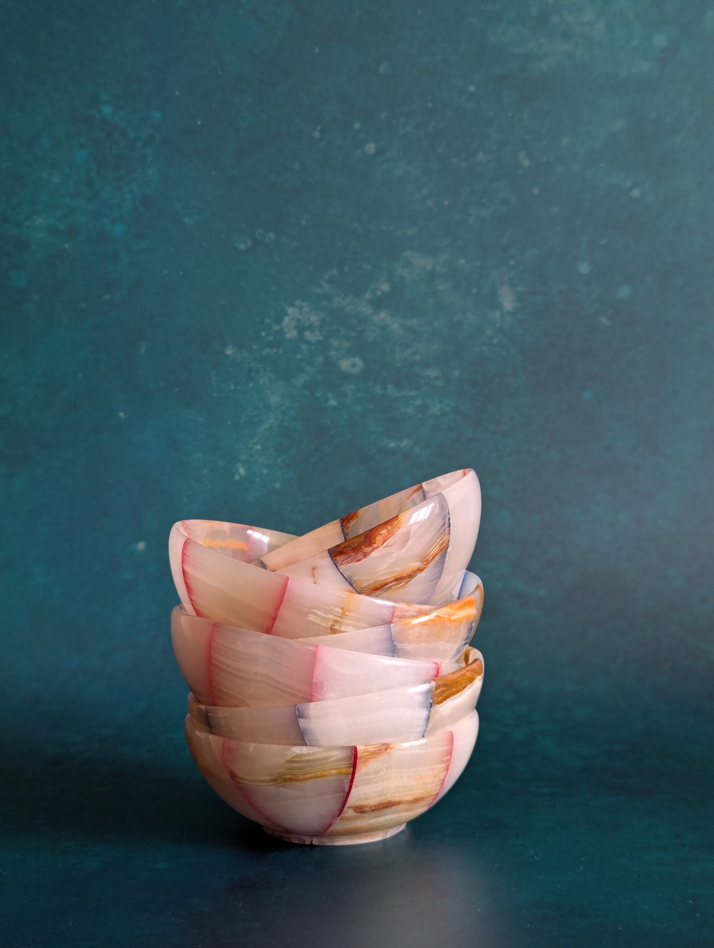 Pink & Blue Small Onyx Checkerboard Bowls, Set of Three