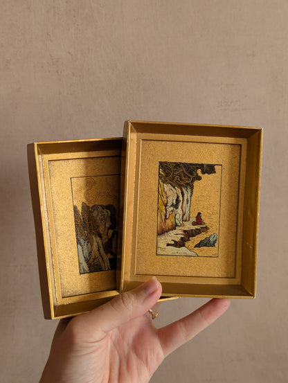 Miniature Golden Paintings by Roger John Chattaway - Set of Two