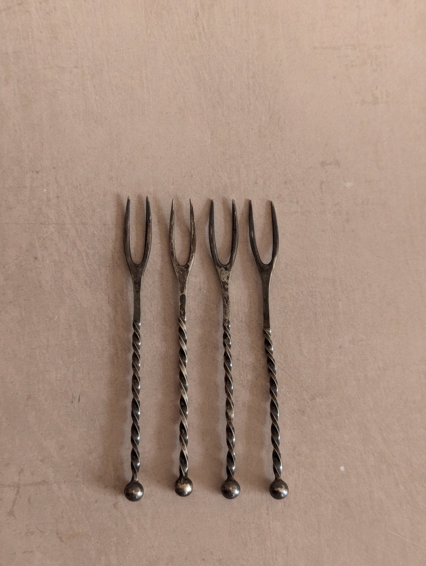 German Alpacca Twist Cocktail Forks, Set of Four
