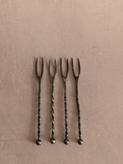 German Alpacca Twist Cocktail Forks, Set of Four