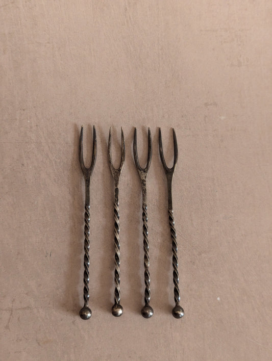 German Alpacca Twist Cocktail Forks, Set of Four