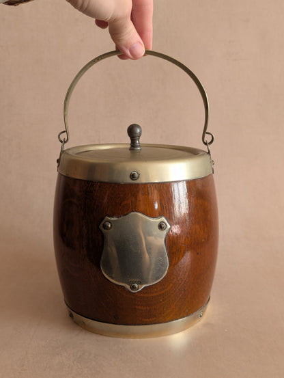 Oak & Silver English Biscuit Barrel or Tobacco Jar