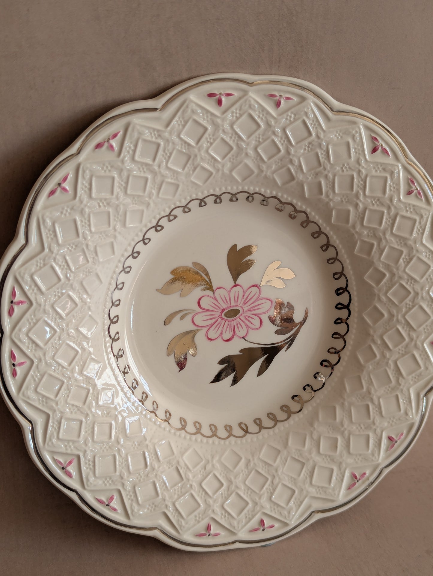 Silver & Pink Floral Art Deco Wedgwood Plate