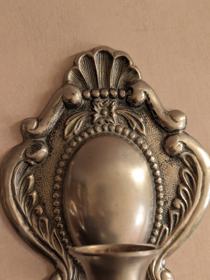Silver Plated Brass Wall Sconce Candle Holders, Set of Two