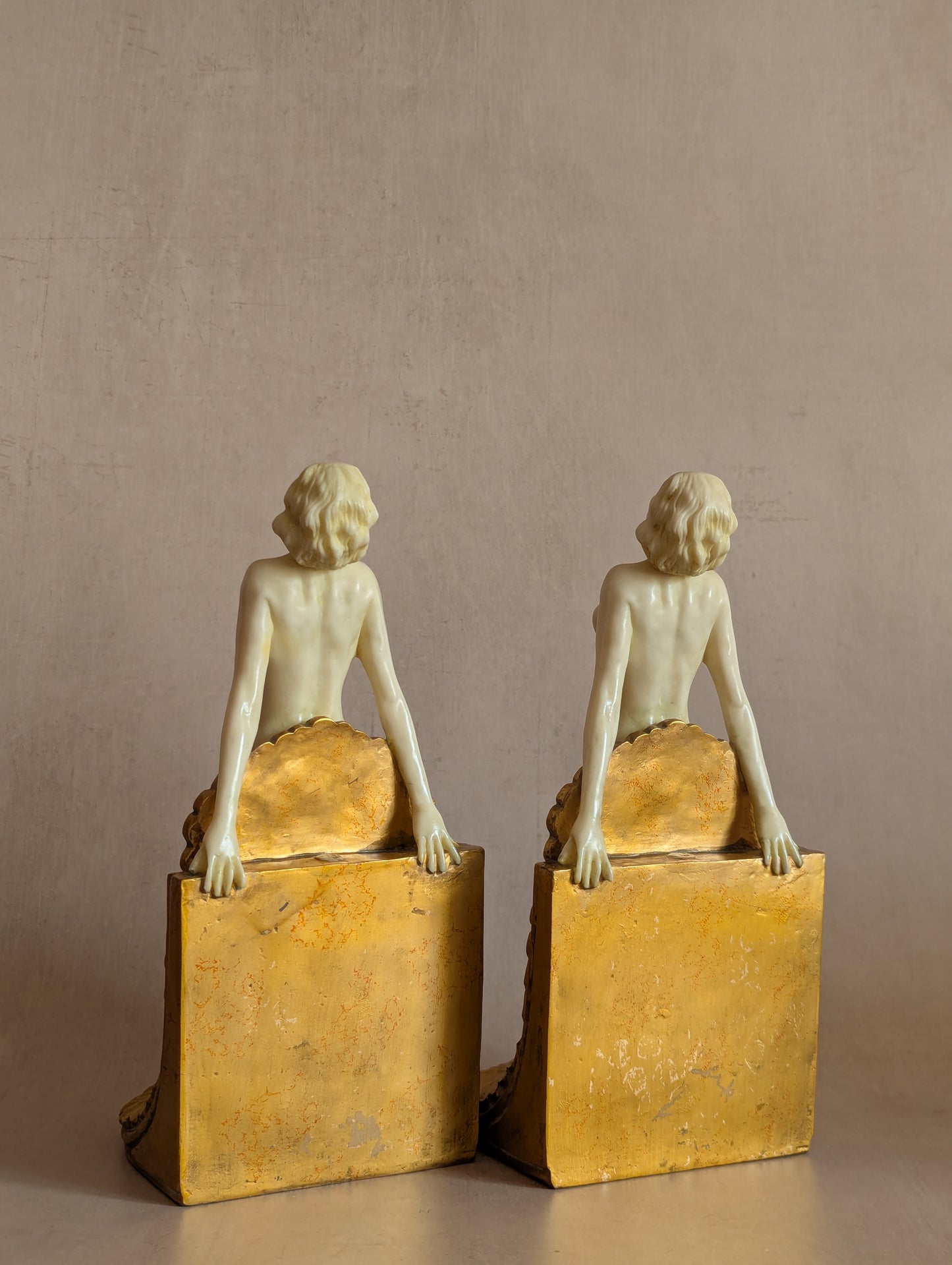 Art Deco Nude Figures on Shells Bookends