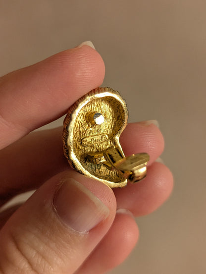 Rare Christian Dior Gold Tone Nautilus Shell Clip On Earrings