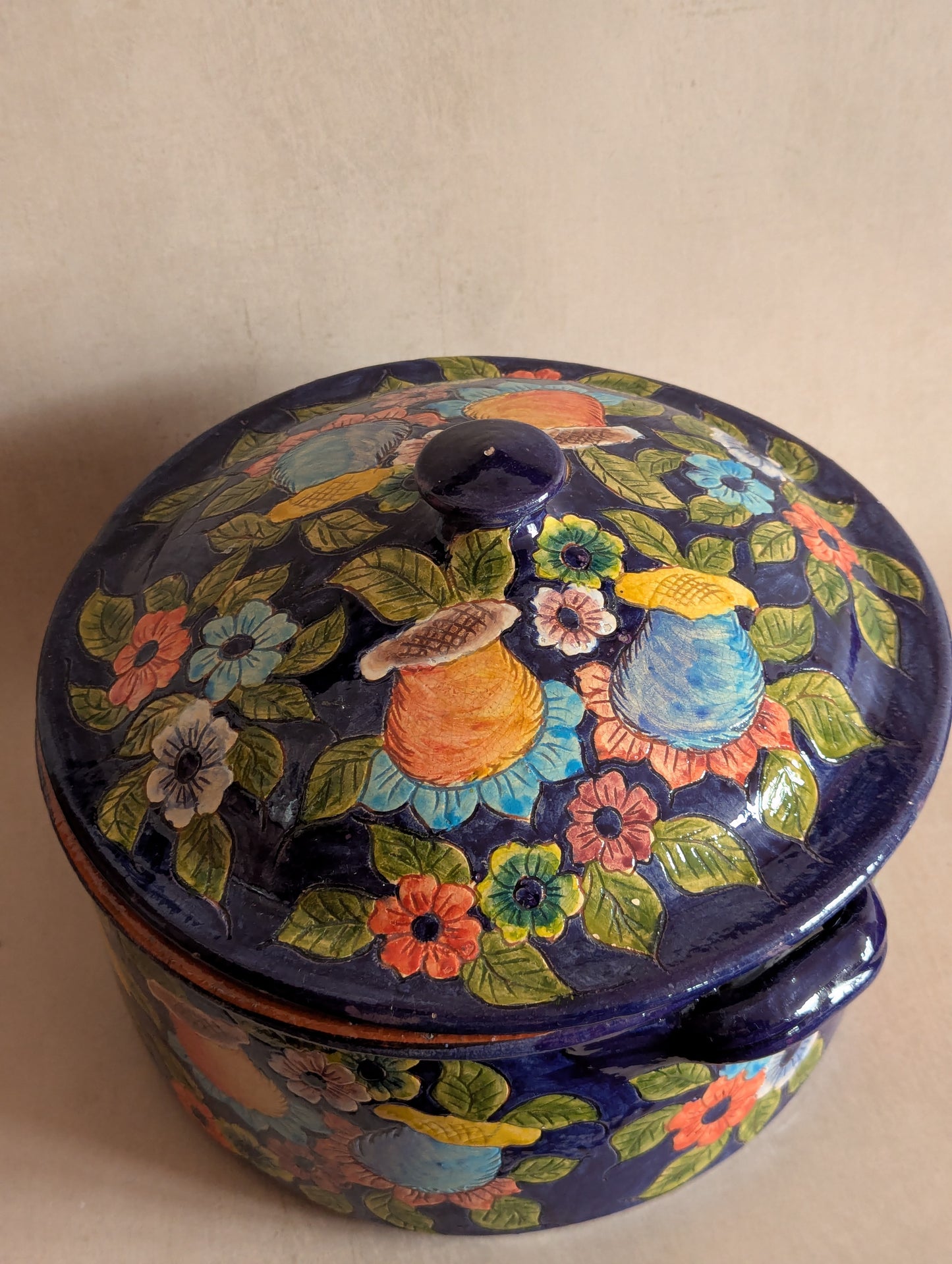 Portuguese Hand-Thrown Floral Terracotta Casserole Dish