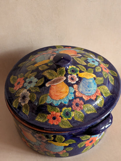 Portuguese Hand-Thrown Floral Terracotta Casserole Dish