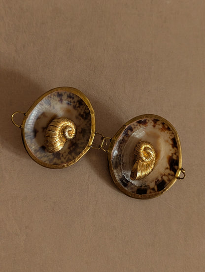 Rare Christian Dior Gold Tone Nautilus Shell Clip On Earrings