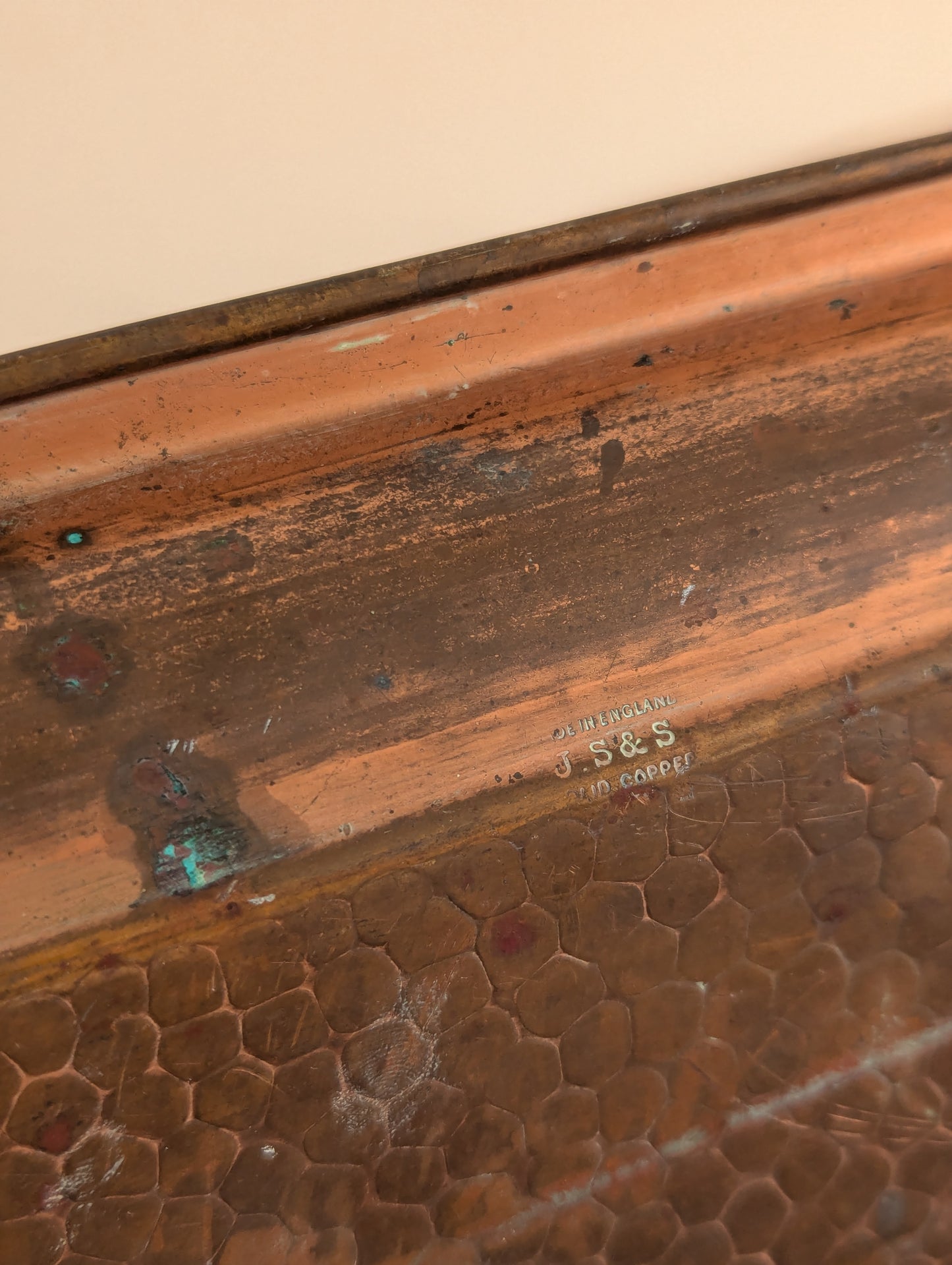 JS&S Arts & Crafts Hand Hammered Copper Serving Tray