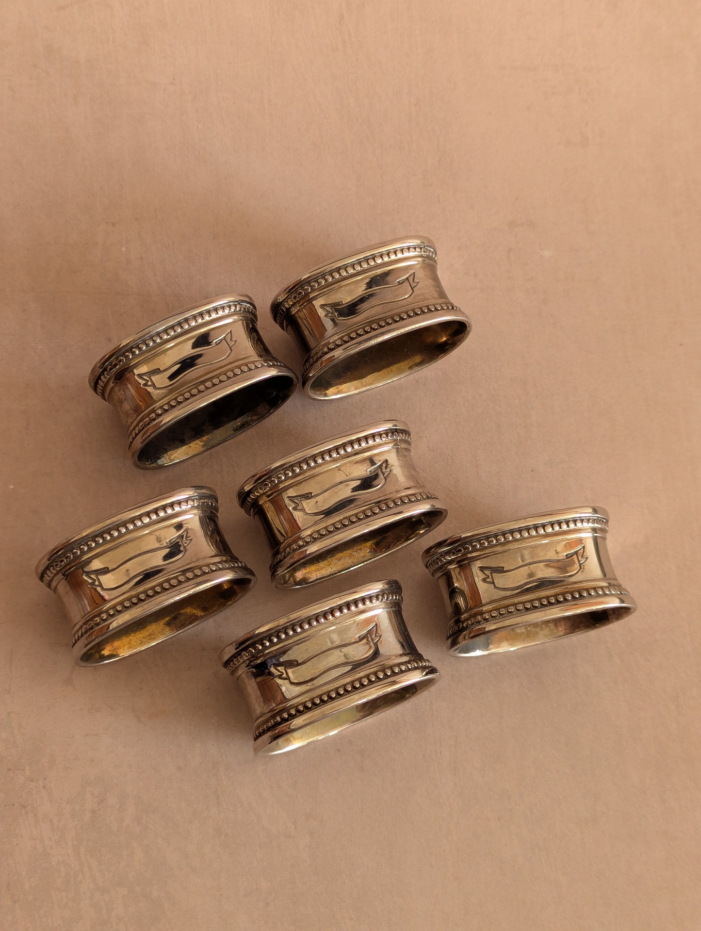 Silver Tone Napkin Rings for Engraving, Set of Six