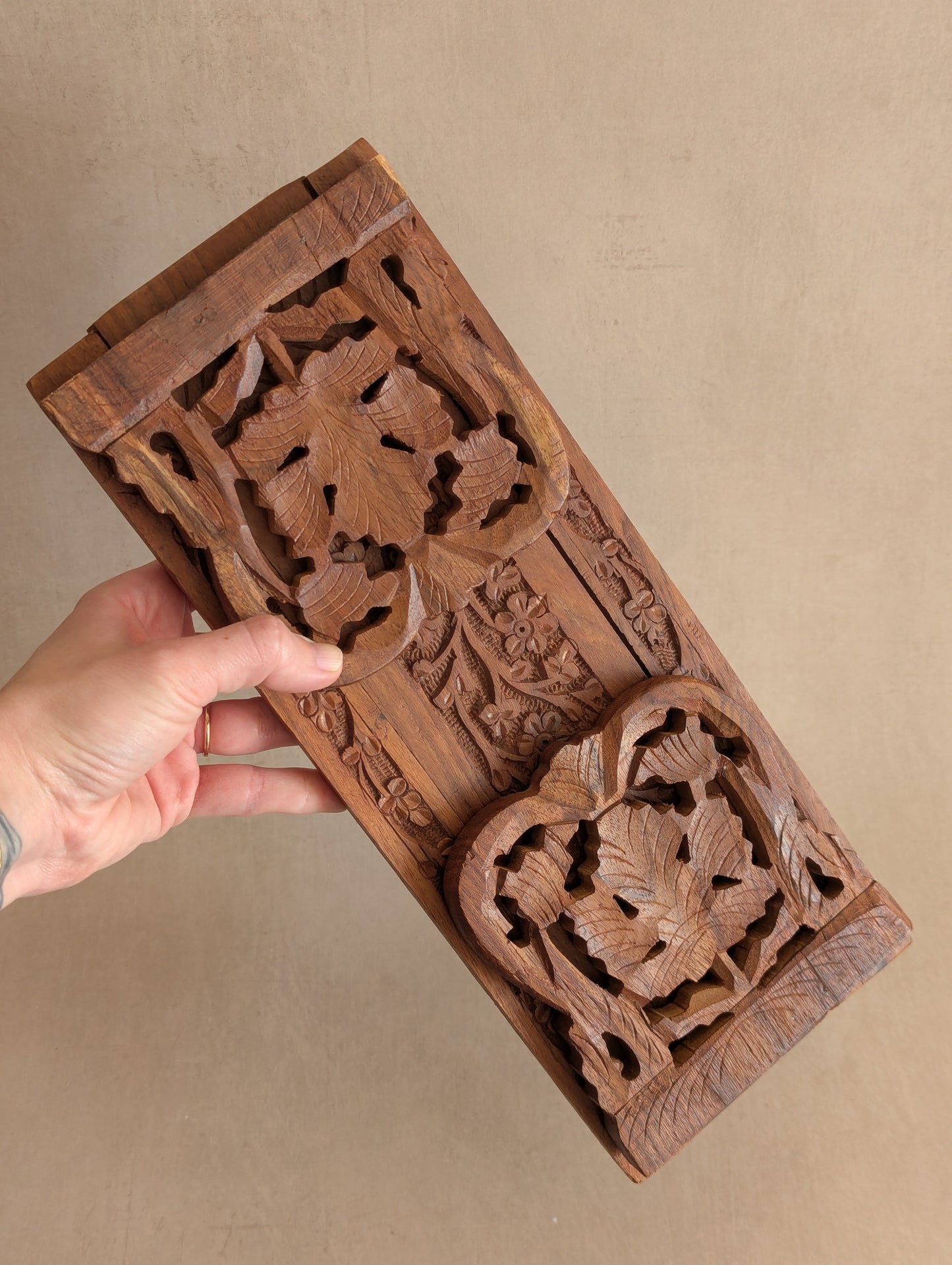 Hand-Carved Floral Indian Folding Book Slide