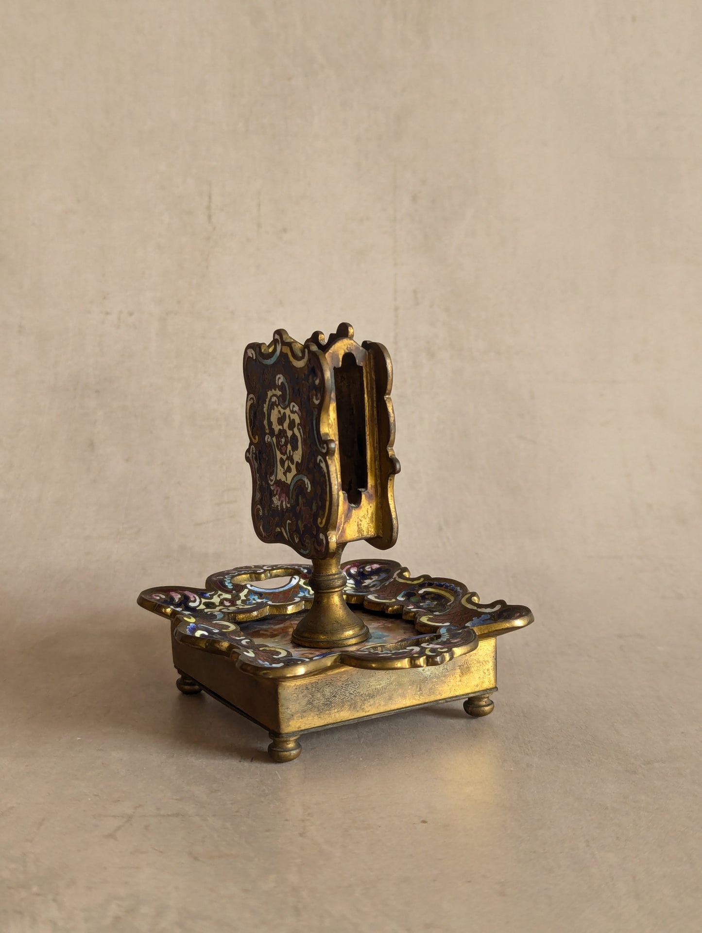 French Cloisonne Champleve Cherub Match Holder