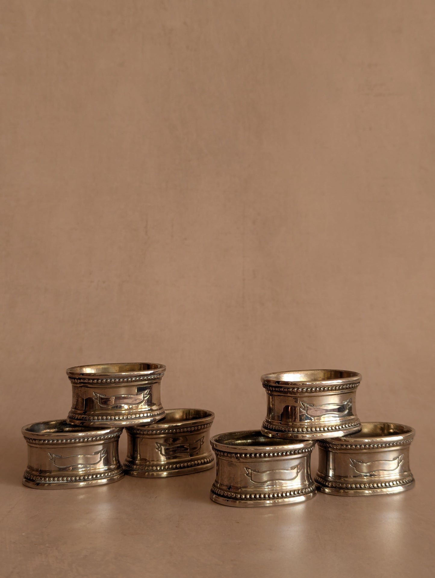 Silver Tone Napkin Rings for Engraving, Set of Six