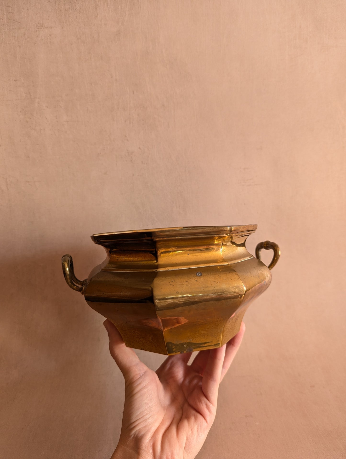 Octagonal Solid Brass Planter w/Handles