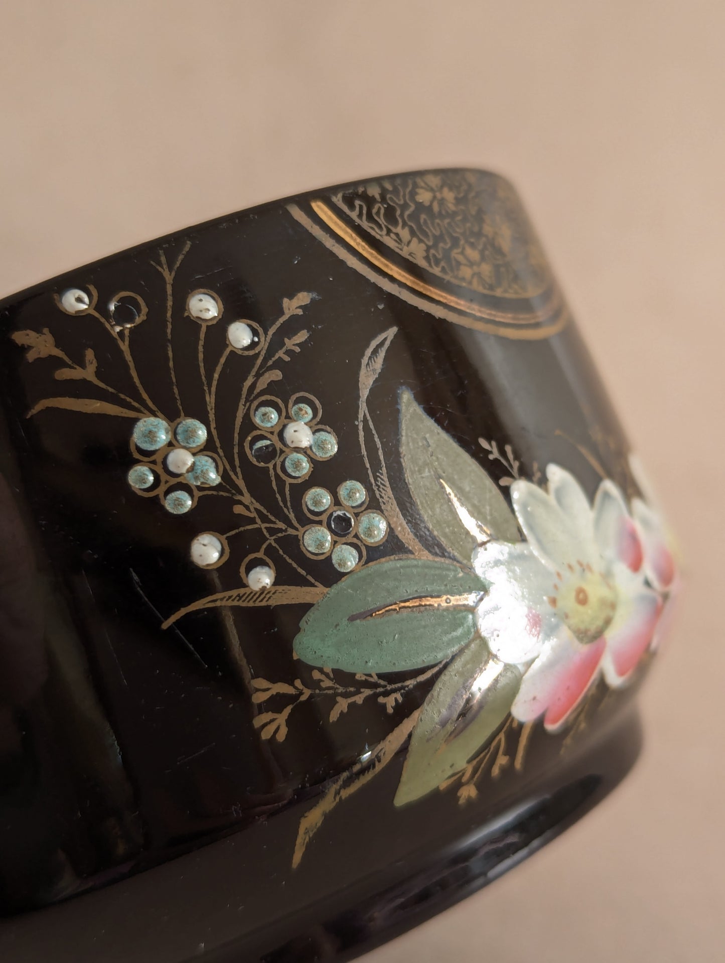 Jackfield Pottery Black Floral Hand-Painted Earthenware Bowl