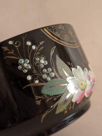 Jackfield Pottery Black Floral Hand-Painted Earthenware Bowl