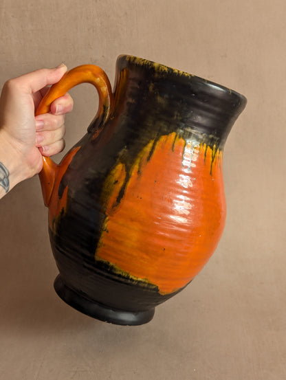 Crown Ducal Large Orange & Black Drip Glaze Jug