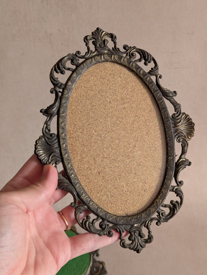Italian Cast Metal Convex Oval Hanging Photo Frames, Set of Three