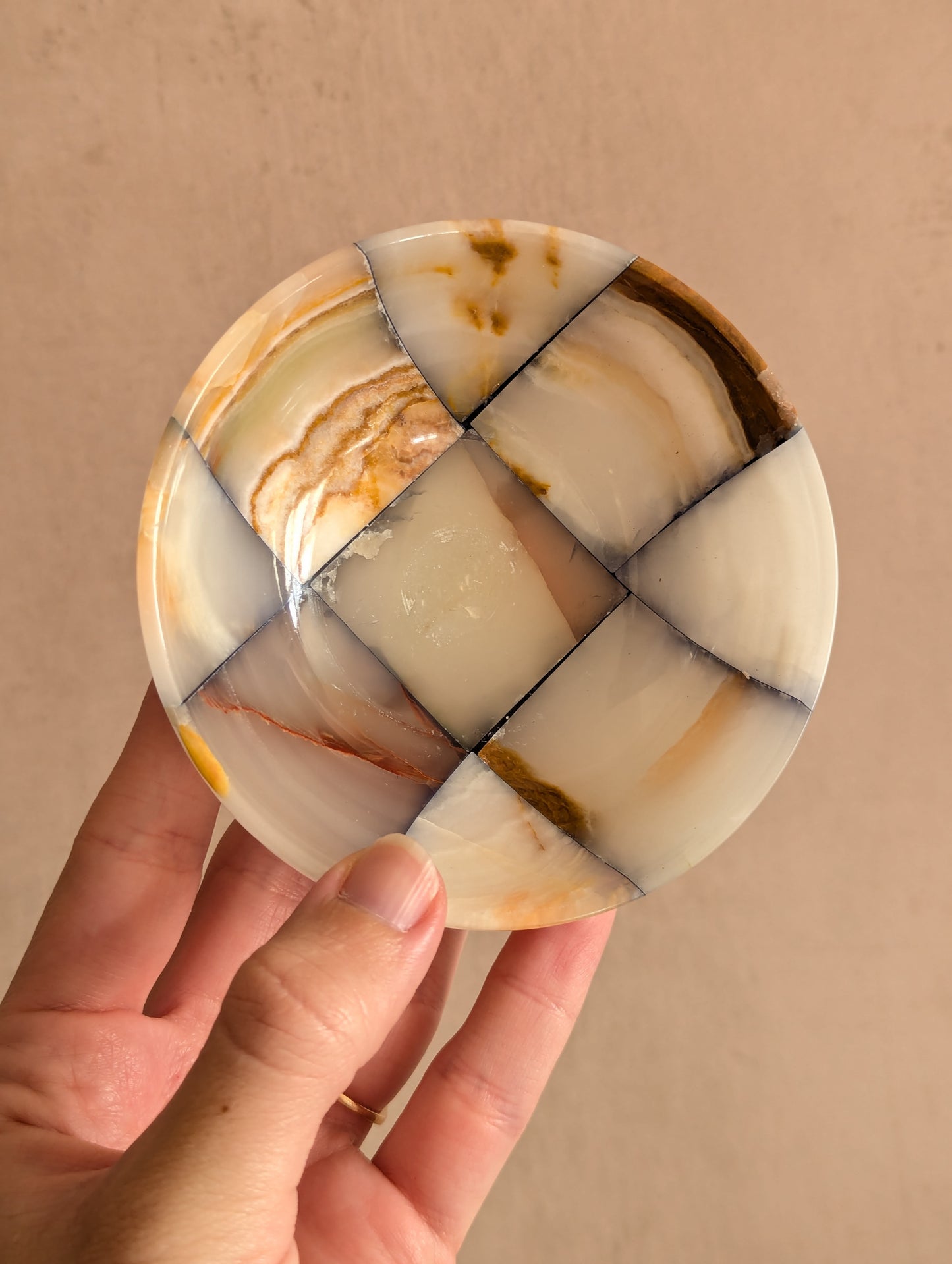 Pink & Blue Small Onyx Checkerboard Bowls, Set of Three