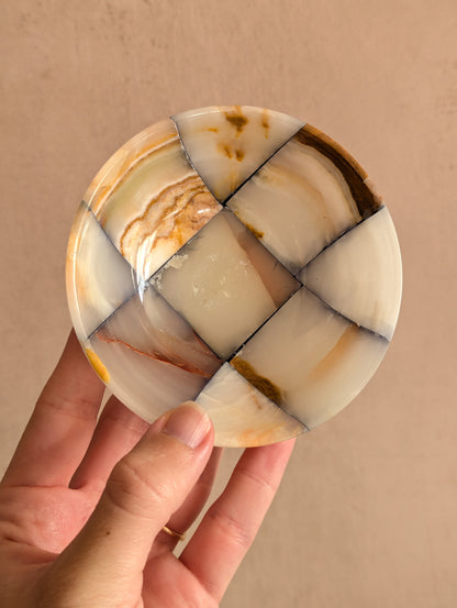 Pink & Blue Small Onyx Checkerboard Bowls, Set of Three