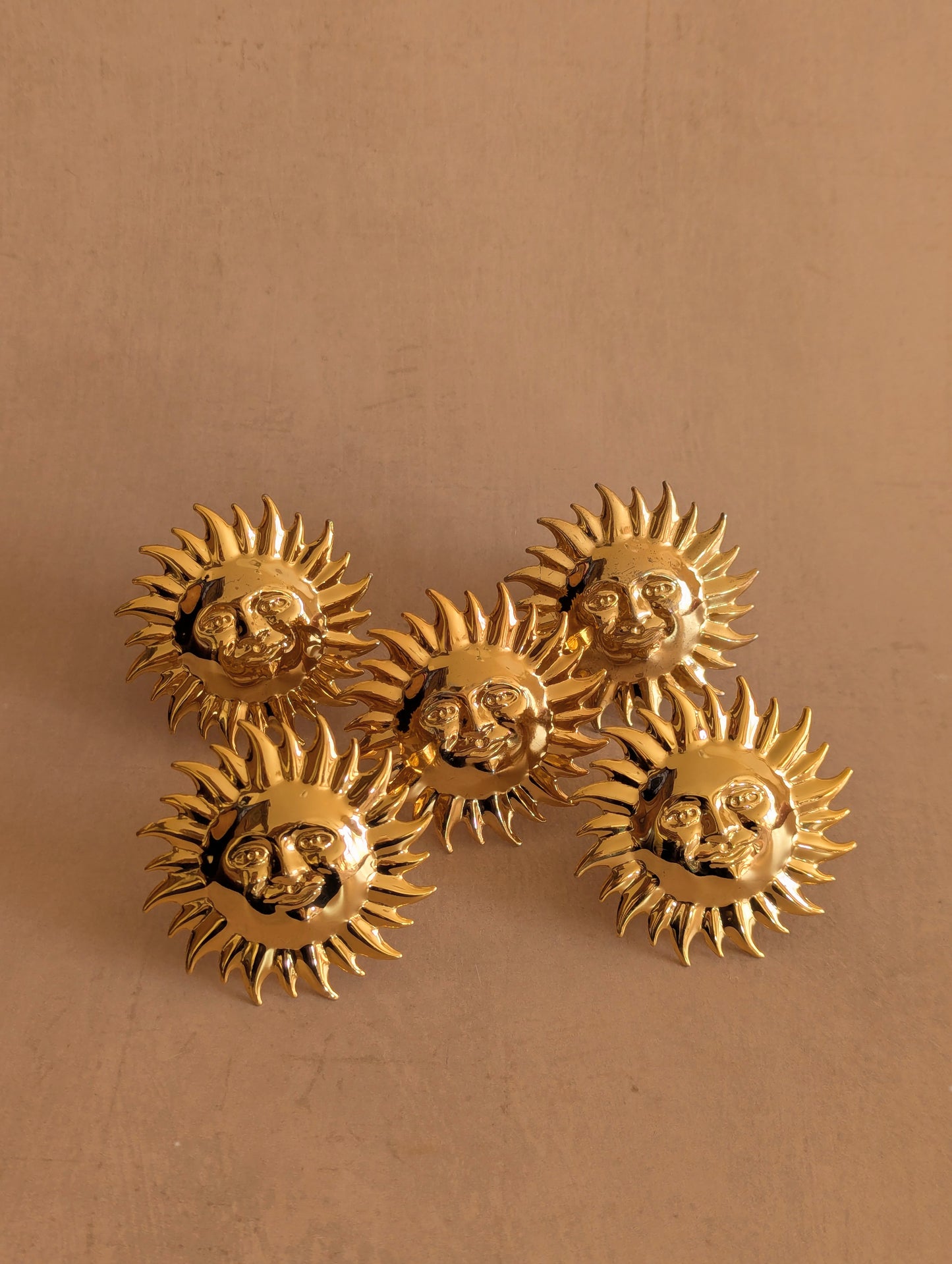 Celestial Sun Gold Tone Metal Napkin Rings, Set of 5