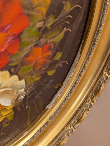 Oval Floral Oil Painting, Signed E. Green