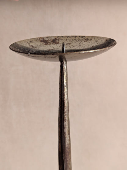 Brutalist Wrought Iron Wavy Pillar Candle Holder