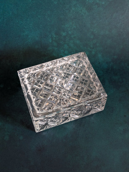 Small Crystal Cut Glass Starburst Lidded Trinket Box