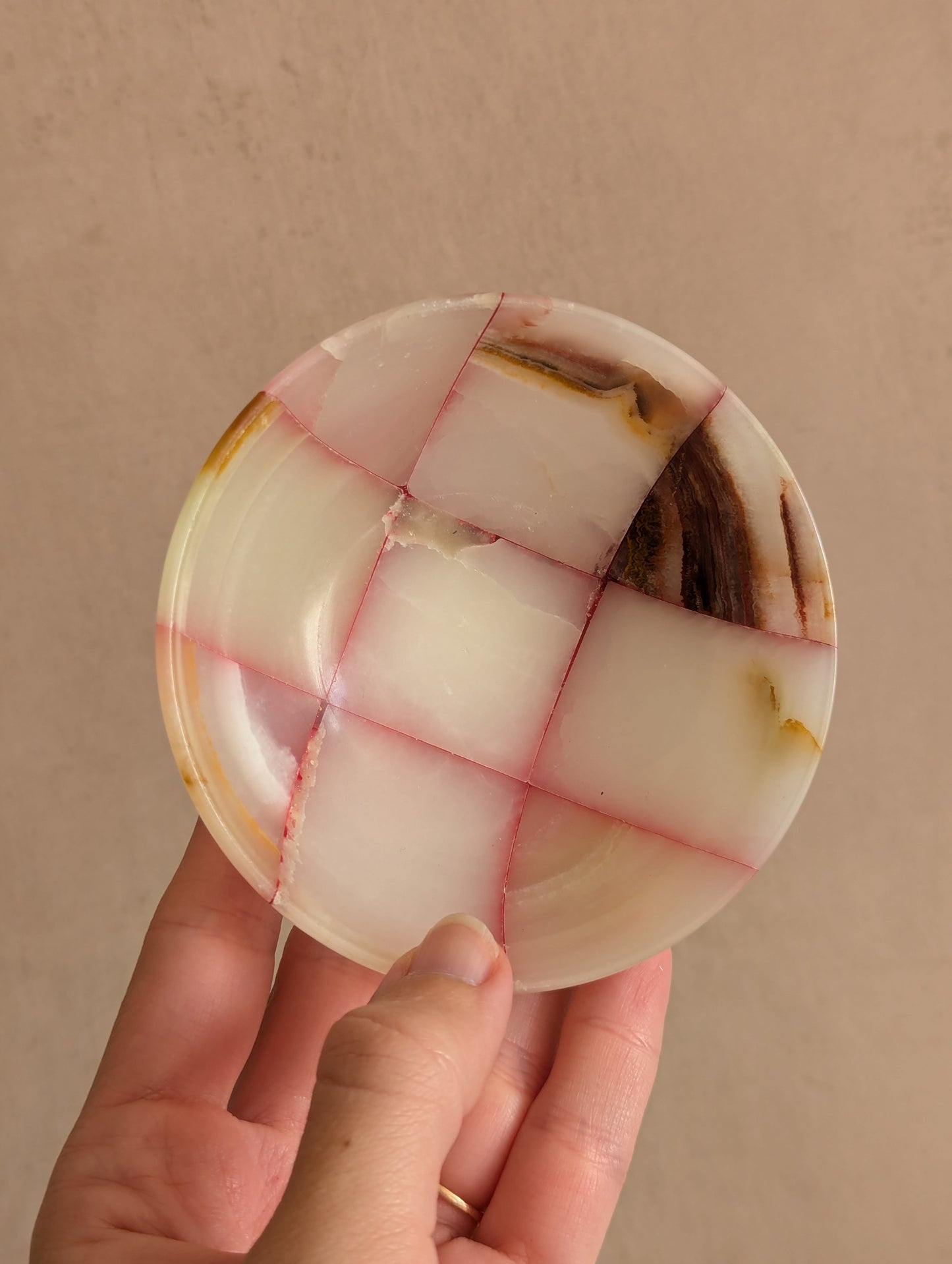 Pink & Blue Small Onyx Checkerboard Bowls, Set of Three