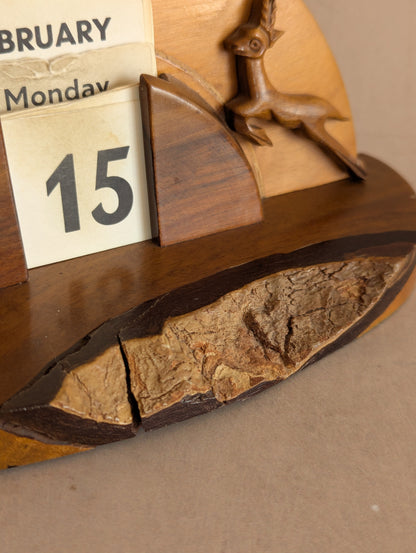 Wooden Antelope Art Deco Perpetual Desk Calendar