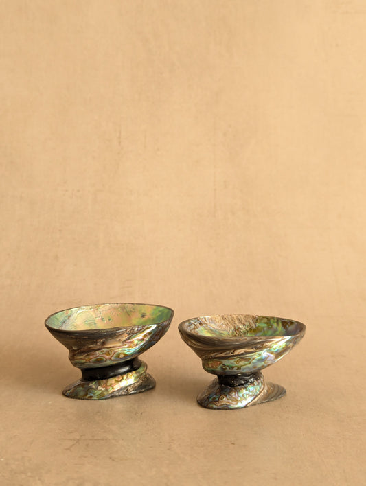 Abalone Paua Shell Pedestal Salt & Pepper Cellars, Set of Two