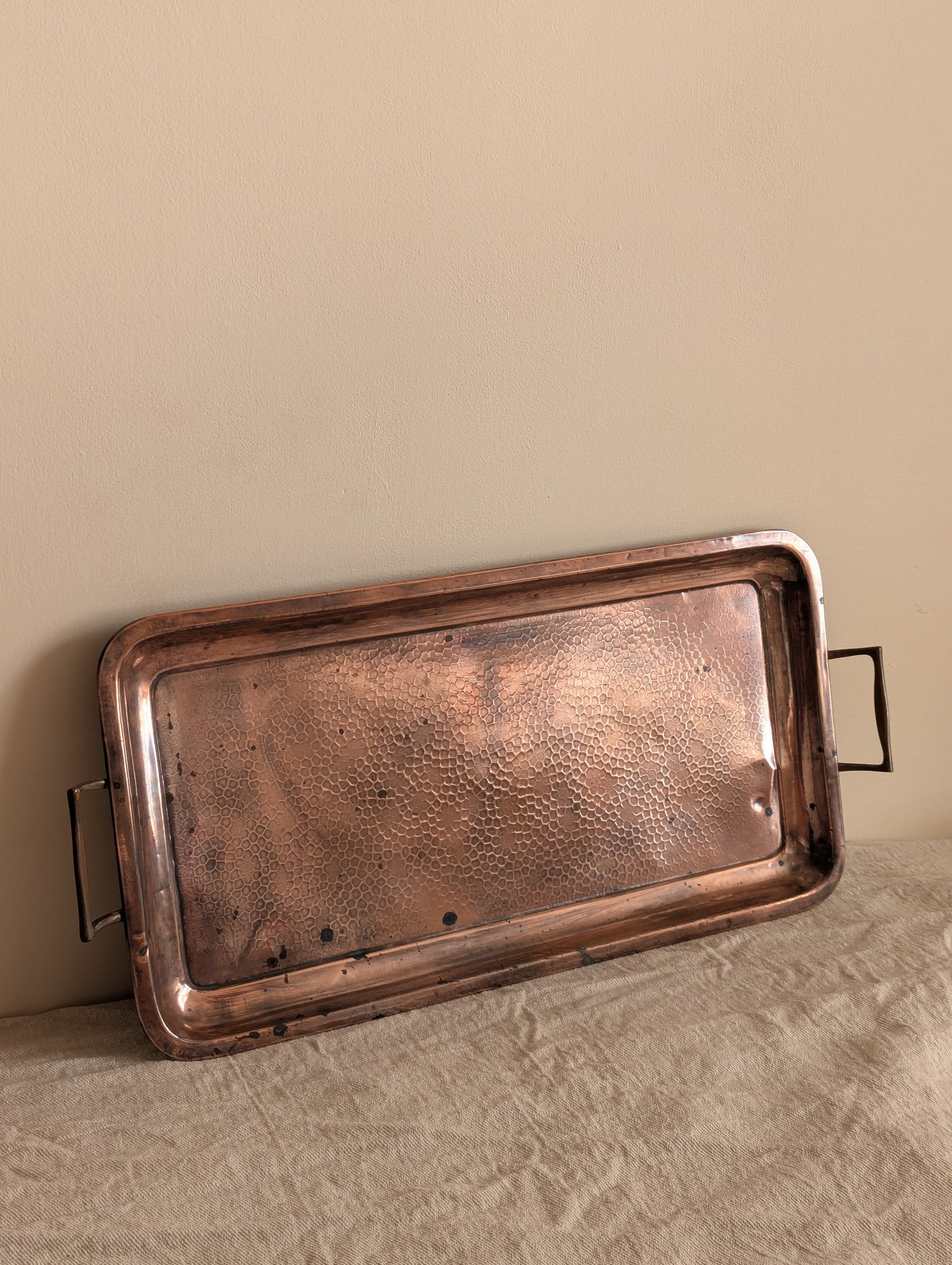 JS&S Arts & Crafts Hand Hammered Copper Serving Tray