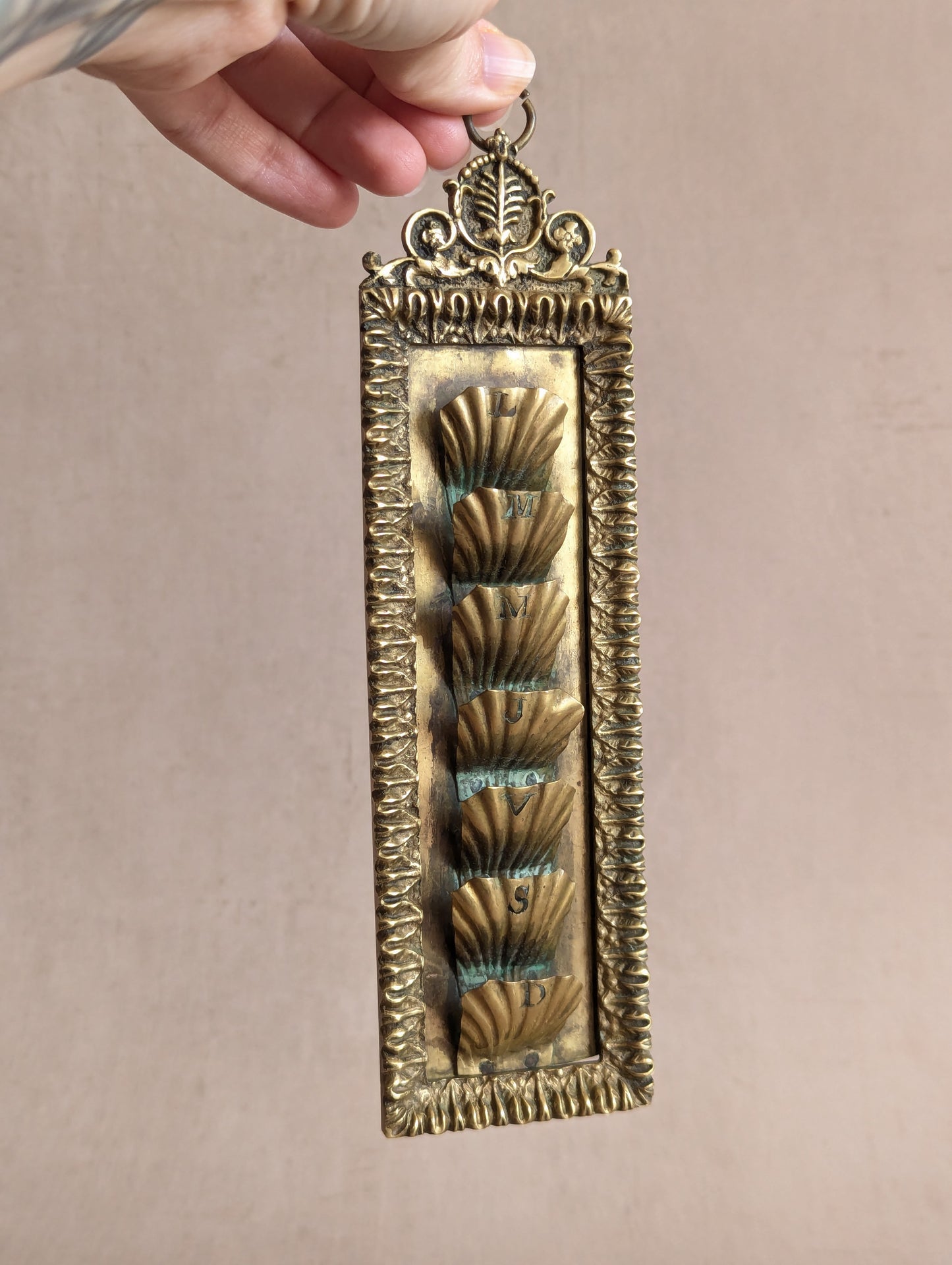 French Brass Hanging Weekly Organizer, Semainier, Porte Cartes