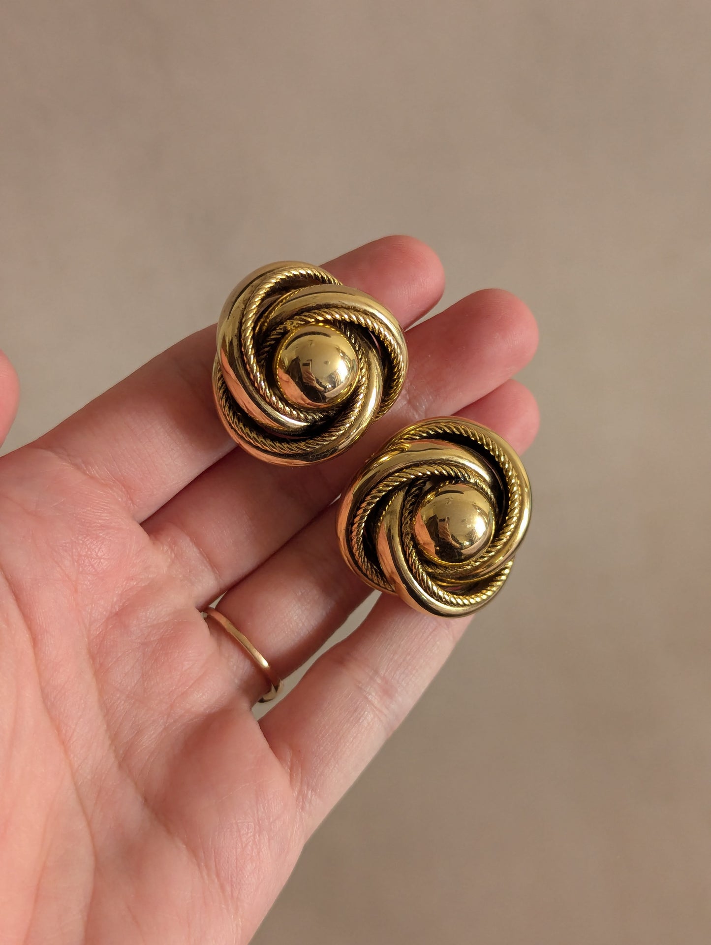 Large Knotted Gold Tone Clip On Earrings